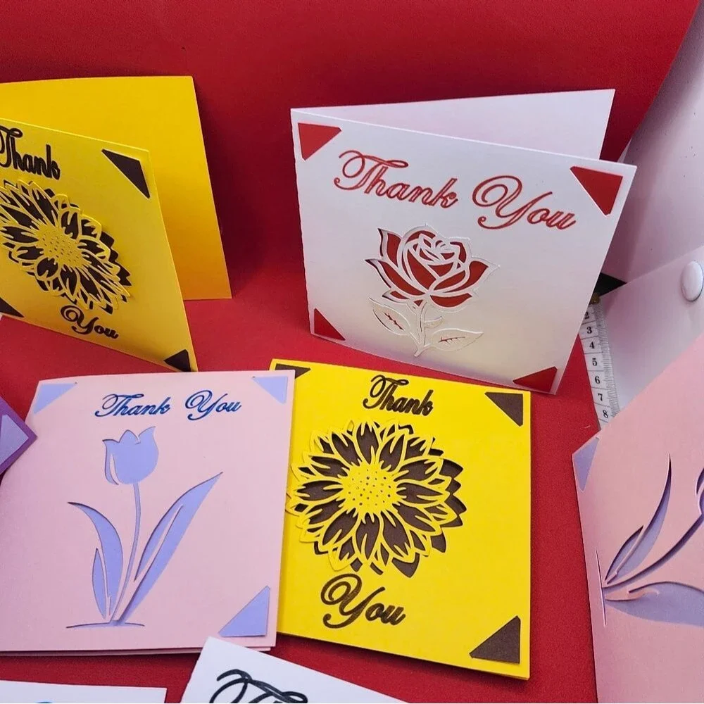 Hand Crafted Colorful Thank You Card Set of 12